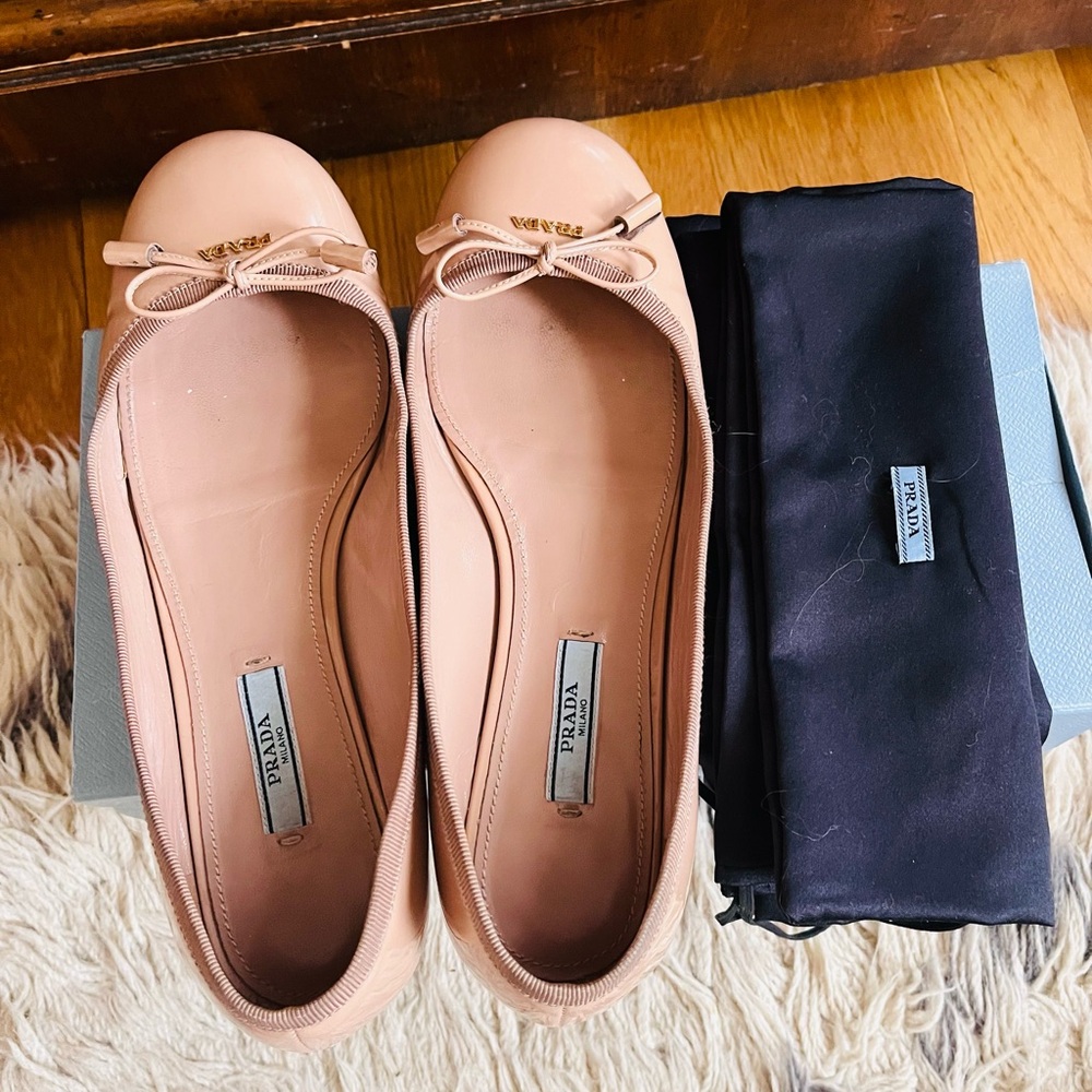 Prada Pink Ballet Flats with Bow Detail